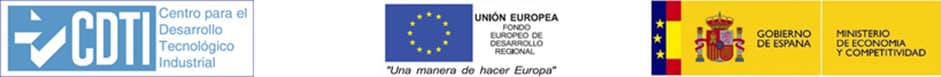 Logos de financiadores: FEDER, CDTI, Ministerio de Economía